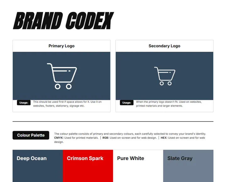 Brand Codex sheet for Everyman: logos, color palette, and fonts on one page
